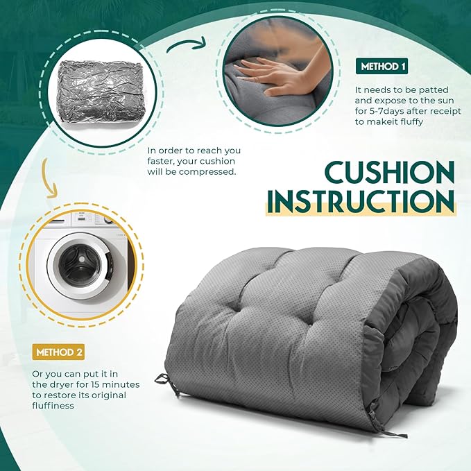 Outdoor Chaise Lounge Chair Cushion Waterproof 74.4 x 22 x 4.7 Inches Lounge Chair Cushions Replacement for Outdoor Furniture with Ties and Pocket, Thickened Pool Lounge Chair Cushions, Grey