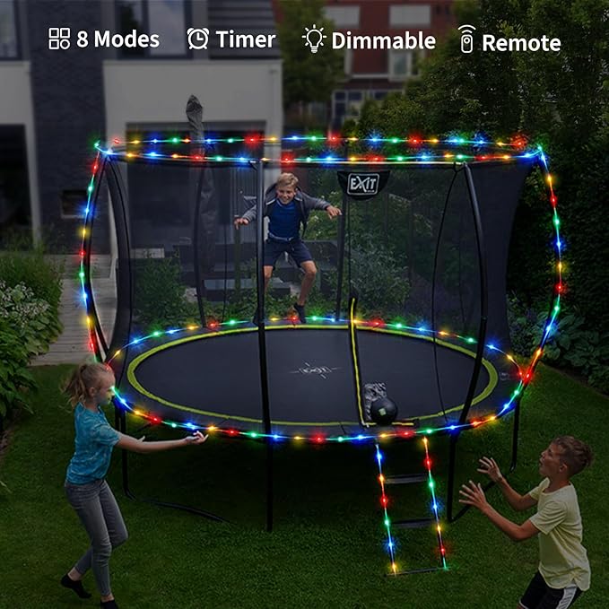 JMEXSUSS 2 Pack Battery Operated String Lights Outdoor, Total 200 LED 8 Modes Battery Powered Rope Lights with Remote &Timer, Christmas Light for Car Trampoline Tree Camping Garden Decor (Multicolor)