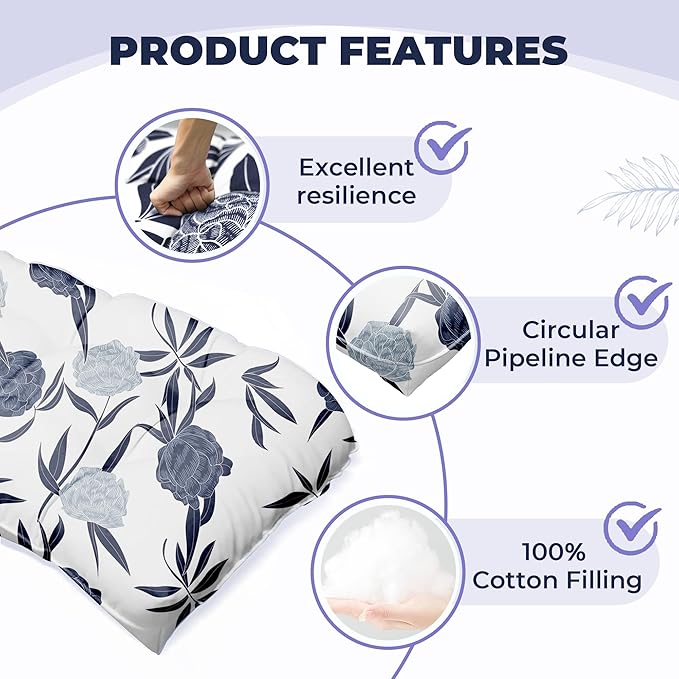 Wicker Chair Cushions of 5 Pieces, Waterproof Outdoor Loveseat Cushion for Wicker Furniture, 1 Love Seat Cushion, 2 U-Shape and 2 Lumbar Pillows for Patio Furniture (Blue Enchantress)
