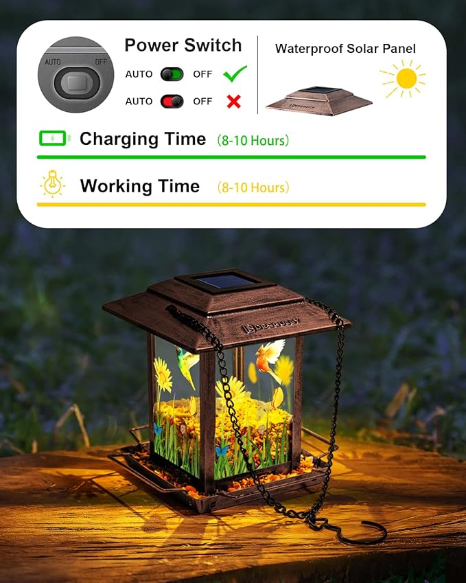 Solar Bird Feeders for Outdoors - 2.5 LBs Metal Wild Large & Small Bird Feeder for Outside Hanging, Gift Ideas for Avian Enthusiast Garden Yard Seeds (Chew-Proof, Weather Resistance)