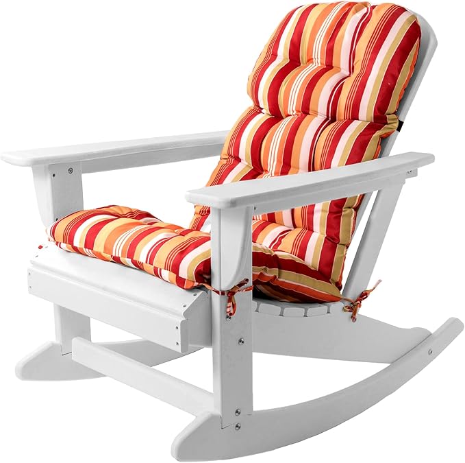 Sundale Outdoor Adirondack Rocking Chair with Cushion, HDPE Patio Plastic All Weather Adirondack Rocker, Water Resistant for Outside, Garden, Pool, Yard, White