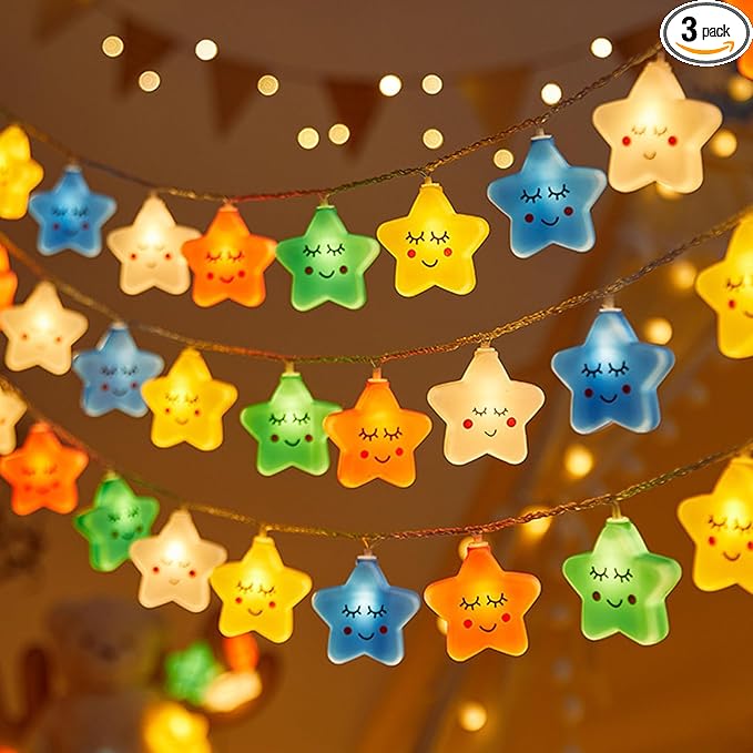 Star Cloud Rainbow Fairy Lights 9.8FT 20 LED Lights ，Warm White Fairy String Lights for Holiday Party Bedroom Wedding Garden Decoration (Colored Stars, 9.8FT)