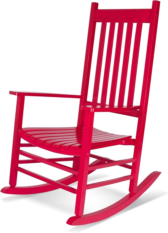 Shine Company Vermont Porch Rocker, High Back Wood Rocking Chair, Chili Pepper