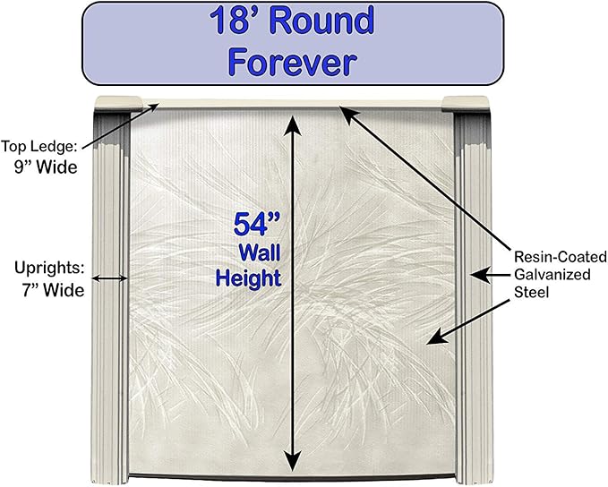 Lake Effect Pools 'Forever' 18 ft Round Above Ground Swimming Pool | 54 Inch Steel Side Walls | Kit Includes: 25 Gauge Overlap Liner & Widemouth Skimmer