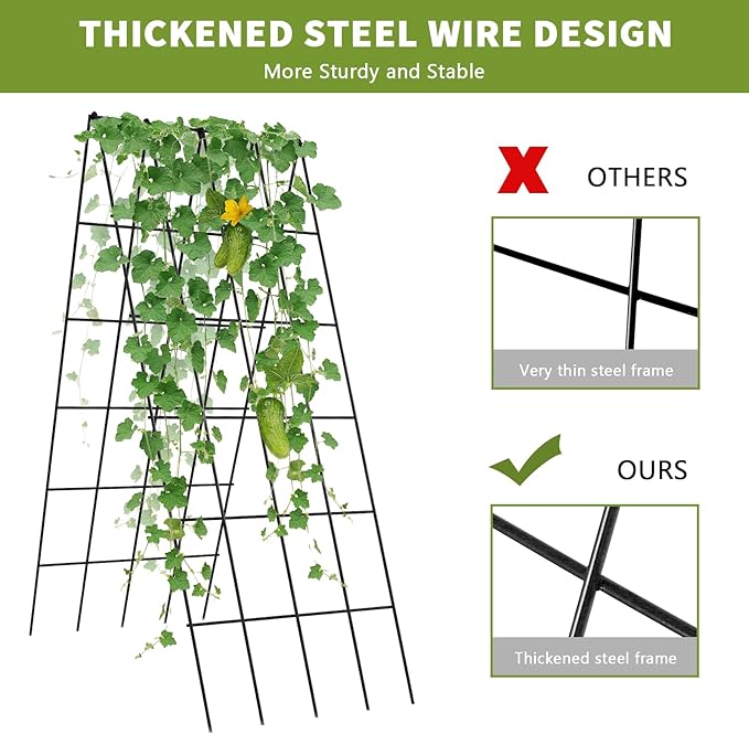 Cucumber Trellis 2 Pack, Foldable A-Frame Garden Trellis for Raised Bed Garden Grow Support with Plant Support Clips, Twist Ties, Plastic Ties, for Cucumber,Tomato, Climbing Plants and Flowers