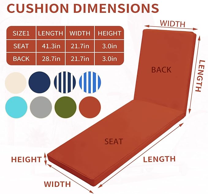 Outdoor Chaise Lounge Cushions for Patio, 71"x22"x3" Lounge Chair Cushions, Waterproof Replacement Seat Pads for Outdoor Furniture (Spice, 1 Pcs)
