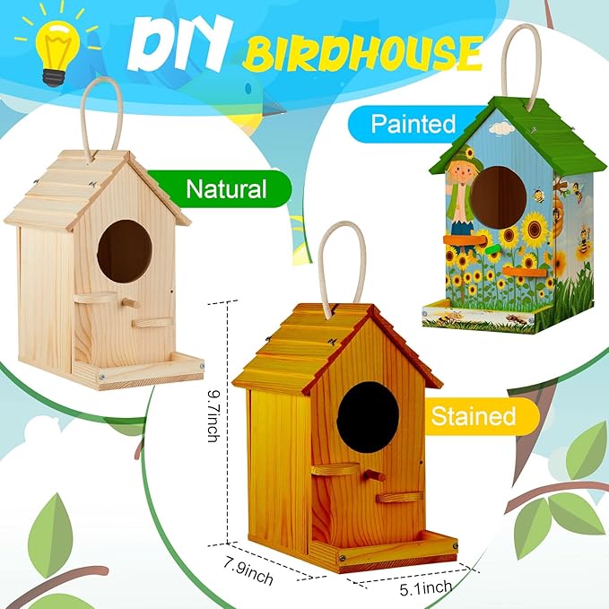 Liliful 1 Pack Birdhouse Kit DIY Wooden Bird House with Paint and Paintbrushes Arts and Crafts Painting Kits for Boys Girls Adults Build Paint Classroom Birthday Indoor Outdoor Craft
