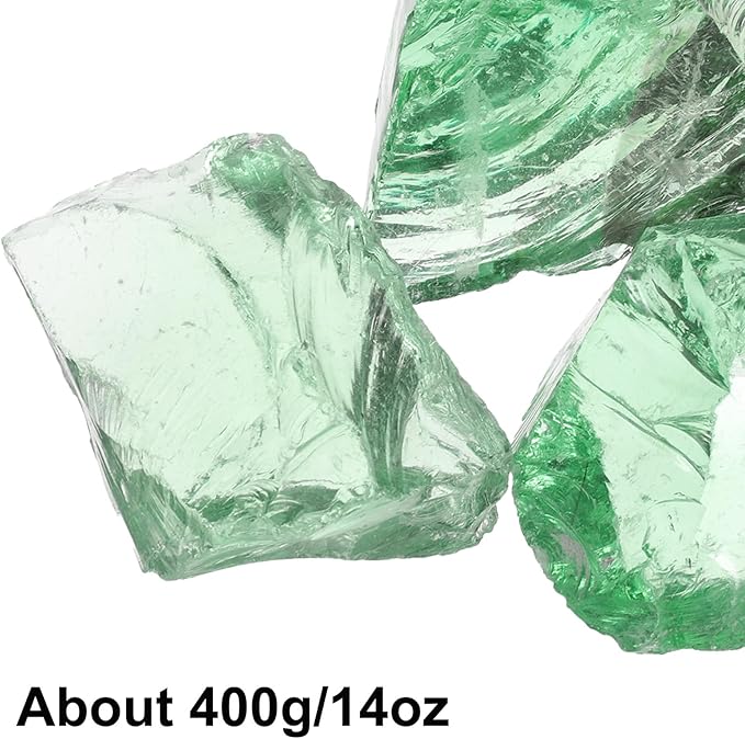 uxcell Fire Glass for Fire Pit, 5-8cm(2"-3.1") High Luster Reflective Glass Rocks for Natural or Propane Fireplace, Safe for Outdoors and Indoors Fire Pit Glass, Light Green, 400g/14oz