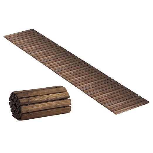 8FT Straight Wooden Garden Pathway Walkway Outdoor Roll Out Decorative Garden Non-Slip Patio Path Decorative Boardwalk Outdoor Road Floor for Backyard Beach Wedding Party