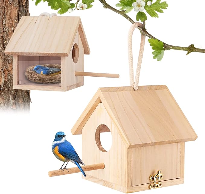 Bird Houses for Outside Clearance with Pole, Wood Birdhouse Blue Bird House Birdhouses for Outdoors Hanging Garden Patio Decorative for Swallow Sparrow Hummingbird Finch Throstle
