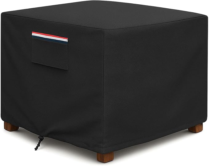 Square Waterproof Patio Ottoman Cover, 600D Heavy Duty Outdoor Furniture Cover with Windproof Buckles Air Vents, All-Weather Protector for Patio Ottoman or Outdoor Side Table 32 x 32 x 18 Inch, Black