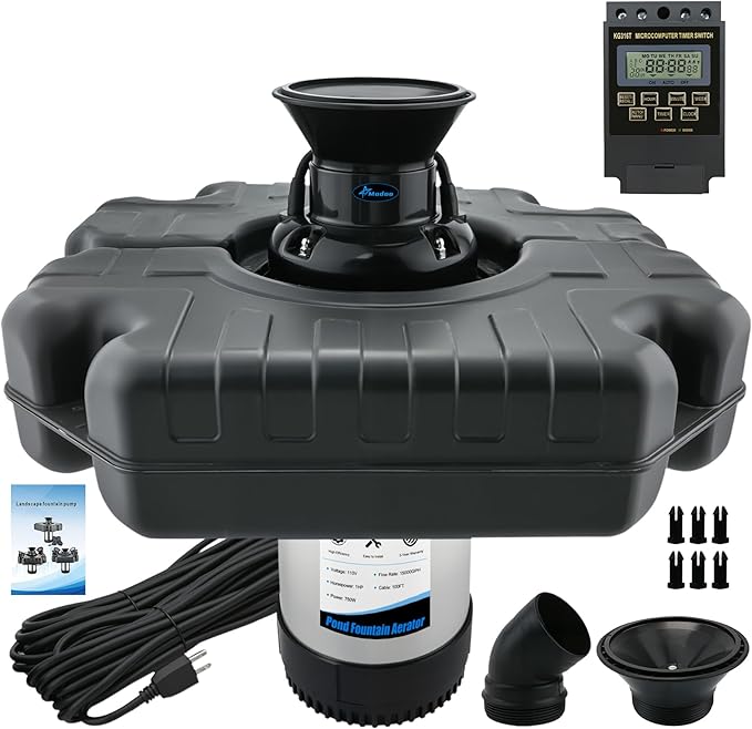 Pond Fountain Aerator, 1HP 750W Floating Fountain Aerator System for Outdoor Small Large Pond Lake, 110V 15000 GPH Fully Automatic Stainless Steel Fountain Pump with 100 Feet Power Cord