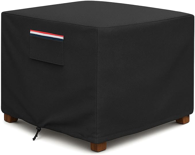 Square Waterproof Patio Ottoman Cover, 600D Heavy Duty Outdoor Furniture Cover with Windproof Buckles Air Vents, All-Weather Protector for Patio Ottoman or Outdoor Side Table 22 x 22 x 18 Inch, Black