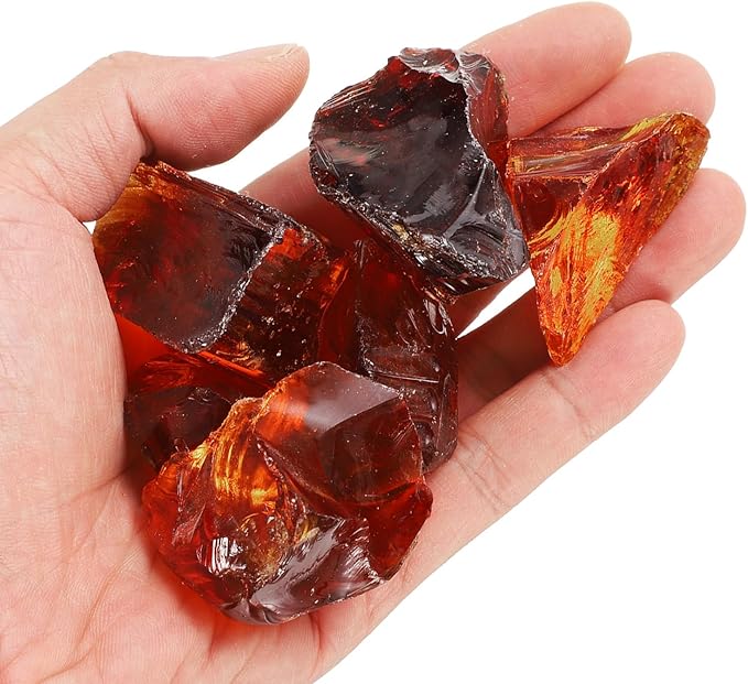 uxcell Fire Glass for Fire Pit, 3-5cm(1-1/5"to 2") High Luster Reflective Glass Rocks for Natural or Propane Fireplace, Safe for Outdoors and Indoors Fire Pit Glass, Brown, 400g/14oz
