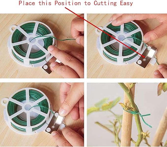 YIKANGHENG Garden Wire with Cutter, 2 Pcs Total 656 Feet/ 200 Meter Soft Iron Wire Horticultural Tying Line for Binding and Fixing of Fruit, Flower, Plants and Vegetables (2, Green)
