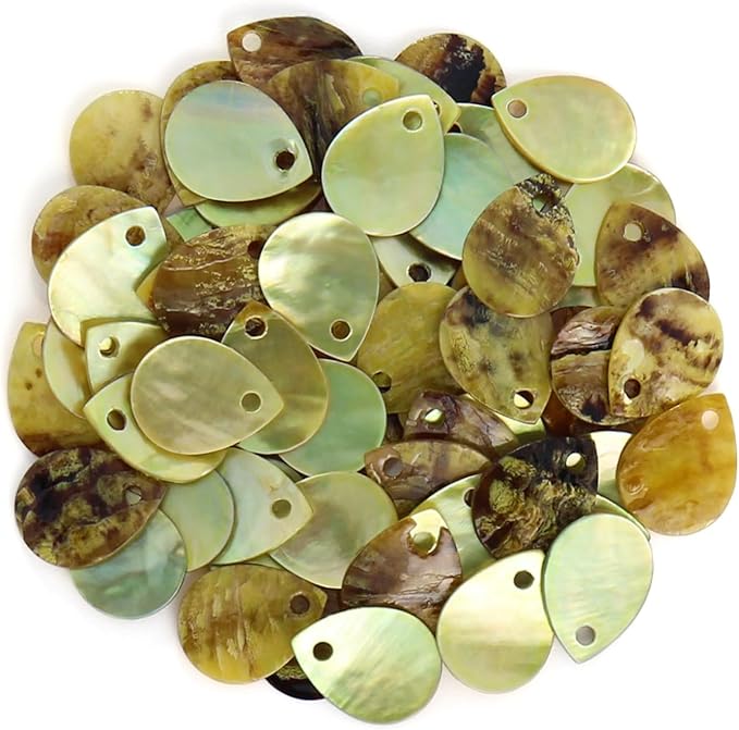 Firstmeet 60pcs Shell Beads Natural Mussel Shell Waterdrop-Shape Charm Beads with Iridescent Back for Handcraft Jewelry Making(DIY-1023-Green Glow-WD)