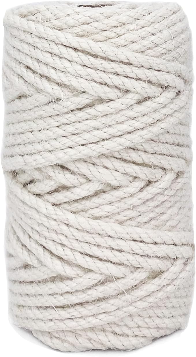 Leecogo 4.5mm Jute Rope 100 Feet Natural Craft Rope Twine String Perfect for Home Gardening Macrame Arts Crafts DIY Cat Scratching Post Replacement Repairing Recovering Cats Toy Making,White