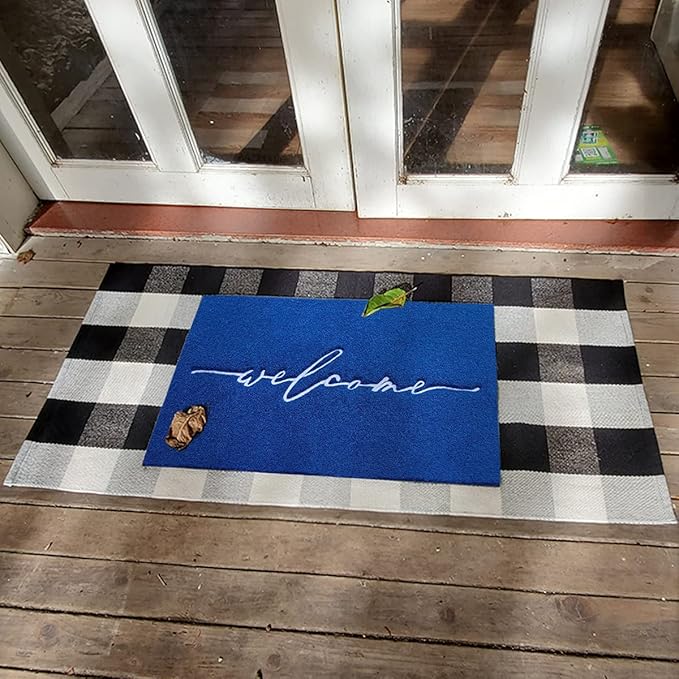 AAZZKANG Blue Door Mat Outdooor Welcome Doormat with Non Slip Rubber Backing Indoor Mat Easy to Clean Outside Inside Door Mats for Entryway,High Traffic Areas