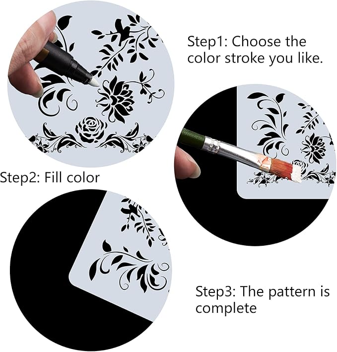 GORGECRAFT Large Rose Vines Stencil Flowers Stencils for Painting on Wood 12x12 Inch Reusable Floral Bird Plastic Decoration Template for Painting on Canvas Fabric Wall Furniture DIY Home Décor