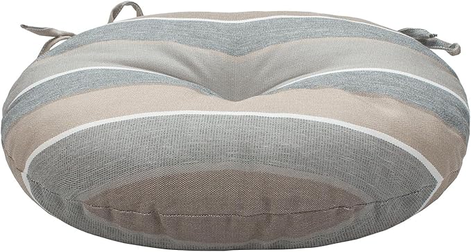 Bistro Chair Cushions 15 inch,Set of 2,Tufted Round Chair Cushions with Ties,15"x15"x4",Water Resistant Round Seat Cushion for Barstool Chairs,Patio Garden Kitchen Outdoor Furniture(Gray Stripe)