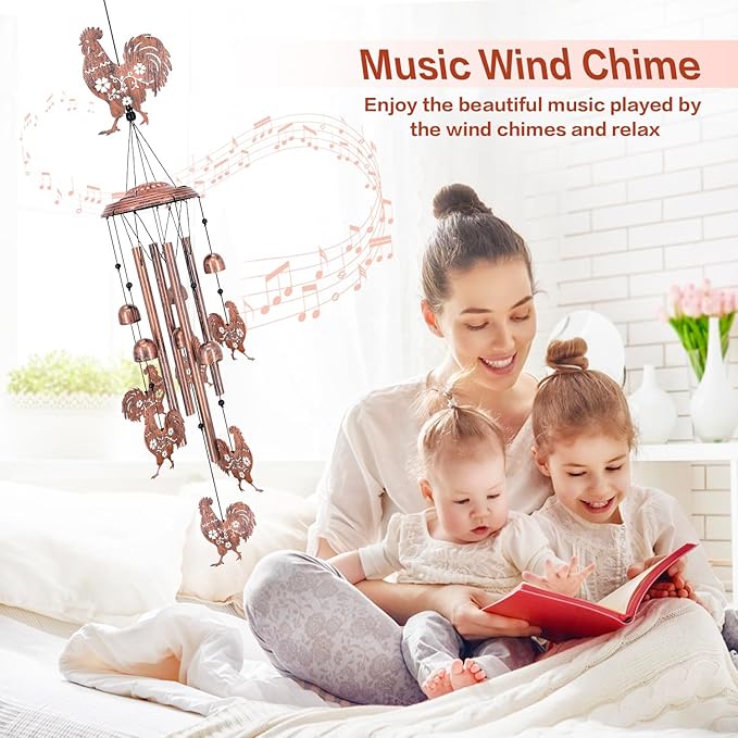 Chicken Wind Chimes Outdoor Chicken Gifts for Women/Men/Mom/Grandma Rooster Birthday Gifts Memorial Gift Metal WindChimes for Outside/Indoors, Home, Lawn, Porch, Patio, Garden Decor, Yard Decorations