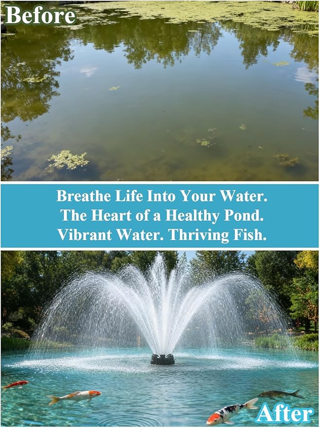 Pond Fountain Aerator with Lights, 1 HP with Dynamic RGB Lighting, Adjustable Modes, Digital Timer, for Large Ponds, Lakes & Outdoor Water Features, 15,000 GPH, 750W 110V, 100FT Cord