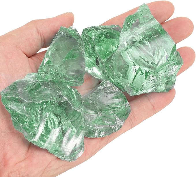 uxcell Fire Glass for Fire Pit, 3-5cm(1/9"-1/5") High Luster Reflective Glass Rocks for Natural or Propane Fireplace, Safe for Outdoors and Indoors Fire Pit Glass, Light Green, 400g/14oz