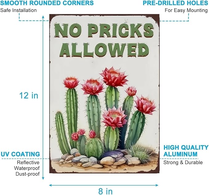 Funny Cactus Tin Sign – Vintage Succulent Wall Decor for Home, Kitchen, Garden or Greenhouse, Retro Metal Plaque for Plant Lovers, 8x12 Inch