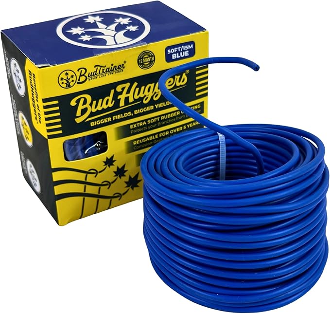 BudHuggers for Optimal Plant Training | 50ft (15M) | 3mm Thick Garden Wire Ties | Flexible & Durable | Rubber Plant Ties to Yield Bigger Buds, Stronger Branches & Larger Canopies | Reusable