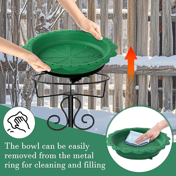 Heated Bird Baths for Outdoors, 100W Heated Birdbath Bowl for Outdoors for Winter with 5-Prong Metal Base Thermostat Control, Heated Bird Bath for Outside Winter Garden Patio Yard Lawn (Green)