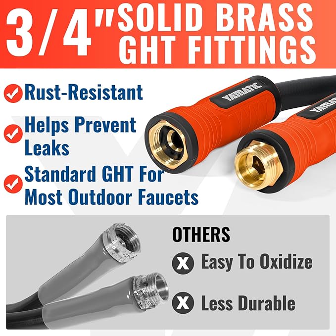 YAMATIC 100FT 5/8" Garden Hose, 300 PSI Kink-Resistant Water Hose with 360° Swivel Connector & 3/4" Brass GHT Fittings, Flexible All-Weather Outdoor Hose for Yard, Lawn, Garden & Driveway