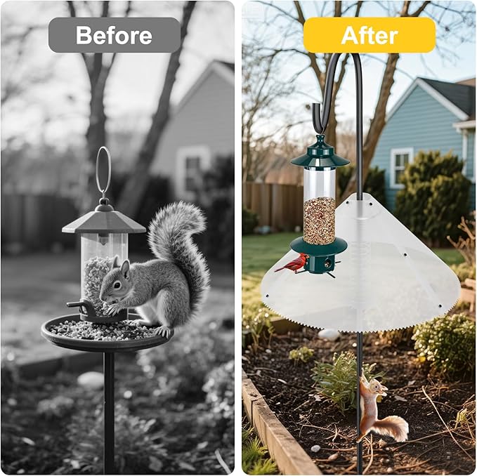 Squirrel Baffle for Bird Feeder Pole – Upgrade Spring-Motion for Effective Squirrels Defense, PC Squirrel Guard Stopper for Outdoor Shepherd's Hook, 19 Inch, Metal Buckle