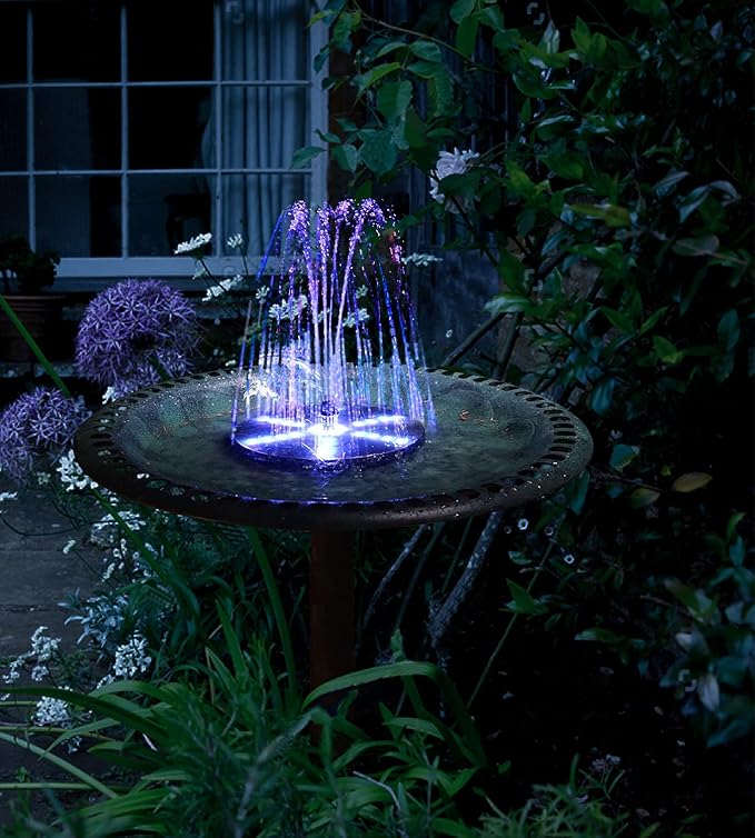 SZMP Solar Fountain with Colorful Star-Shaped Lights, 4W Bird Bath Fountain Pump with 4000 mAh Battery, 7 Nozzles & 4 Fixers, Solar Water Fountain for Garden, Pool, Pond, Outdoor(30 LEDs)