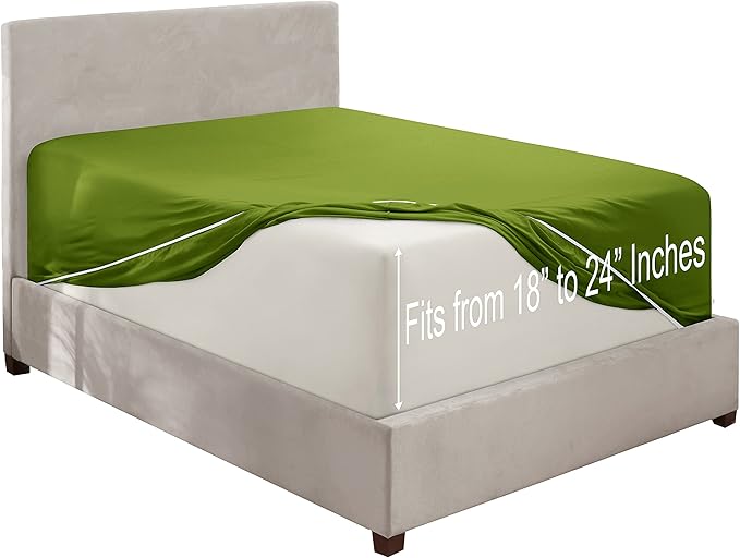 Clara Clark Fitted Sheet, Extra Deep Pocket Fits Deep Mattress, Luxury Soft Fitted Sheet Only, Twin - Extra Deep Calla Green