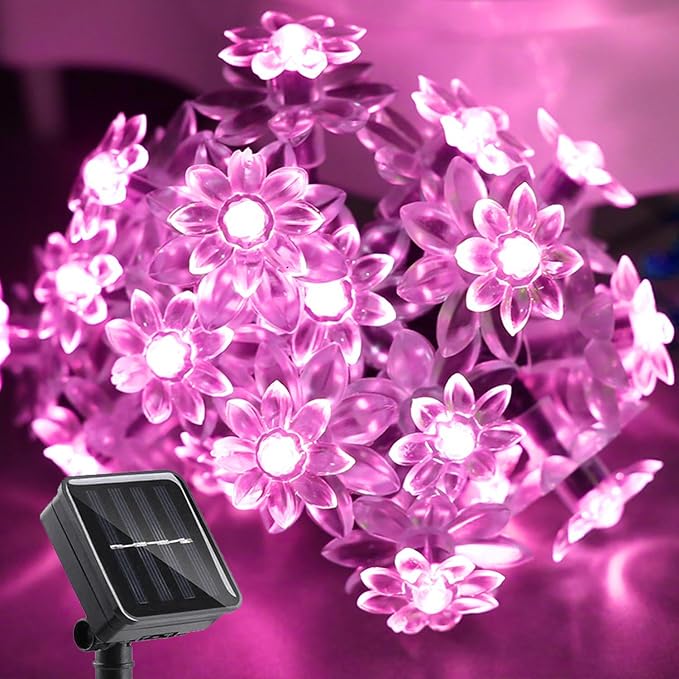 ITICdecor Solar Flower String Lights Outdoor Waterproof 50 LED Upgraded Flower Fairy Light for Garden Fence Patio Yard Christmas Tree Lawn Party (Pink)