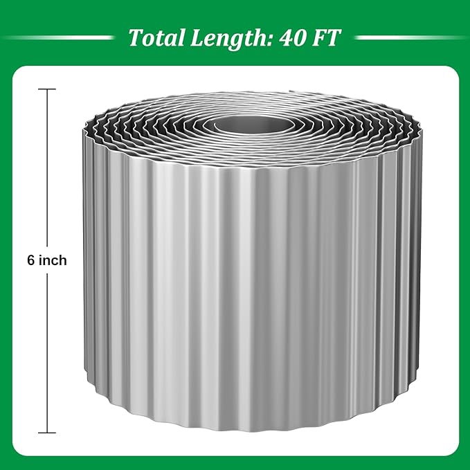 Metal Garden Edging Border, 6IN x 40FT Corrugated Landscape Edging for Landscaping, Sturdy Steel Lawn Edging for DIY Flower Bed Edging Tree Fence Yard Pathway