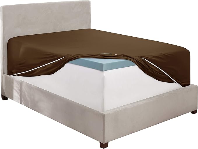 Clara Clark Fitted Sheet, Extra Deep Pocket Fits Deep Mattress, Luxury Soft Fitted Sheet Only, King - Extra Deep Chocolate Brown