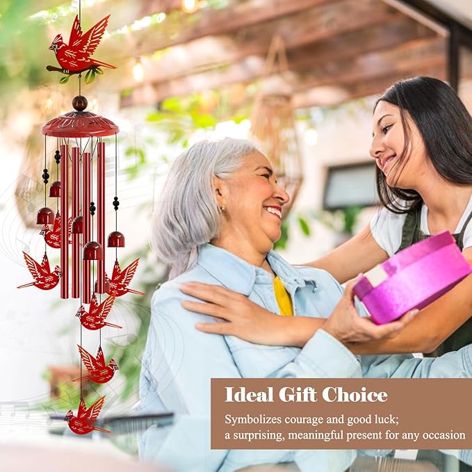 Cardinal Wind Chimes for Outside, Cardinals Gifts for Women,Memorial/Birthday Gifts for Grandma Mom, Metal Red Bird Windchimes with Soothing Tones, Christmas Outdoor Decor for Garden Patio Yard (35")