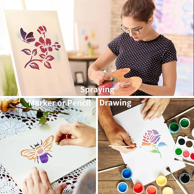 64 Pieces Stencils for Painting, Small Reusable Flower Plant Stencil, Art Craft Template for Painting on Wood, Wall, Fabric, Rock, Chalkboard, Sign, DIY Art Scrapbook Projects(Plants)