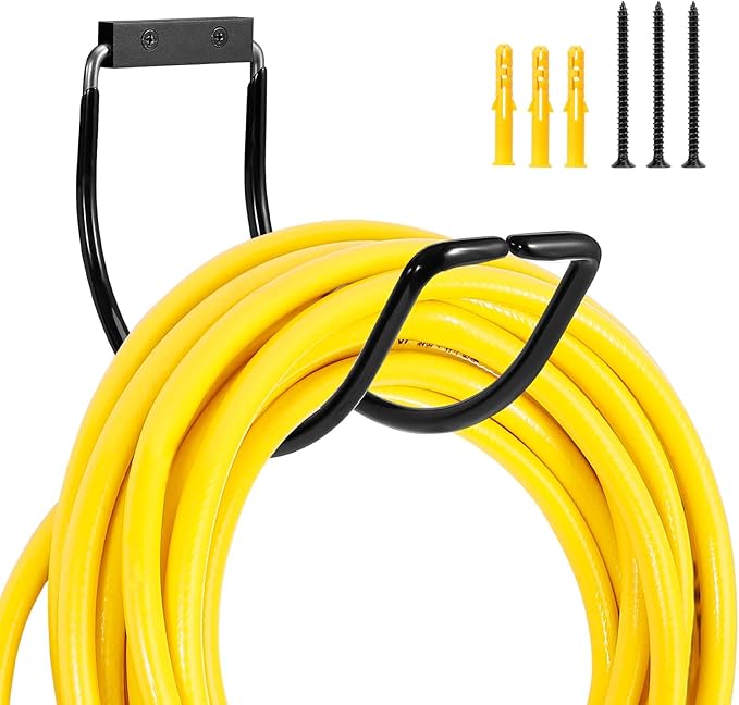 Garden Hose Holder Water Hose Hanger Wall Mounted,304Stainless Steel Solid Hose Hook Holds Up to 150Ft Garden Hose, Expandable Hose, Water Hose - Black Paint
