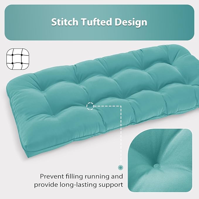 Tufted Bench Cushions for Outdoor Furniture, 48" x 18" Porch Swing Cushions Filled with Foam, Overstuffed Patio Cushions for Bench Loveseat with 2-3 Seats,Thick and Water Resistant, Teal