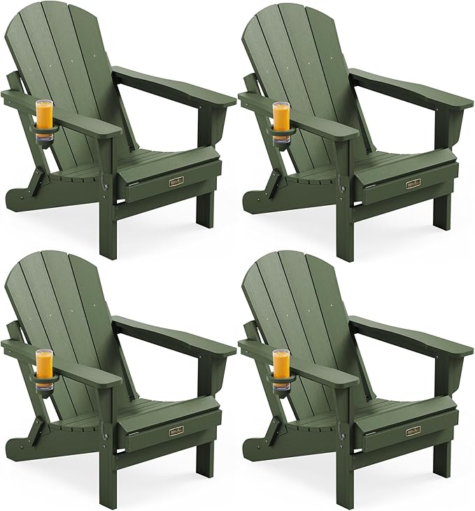 SERWALL Adirondack Chair Set of 4 for Patio Garden Outdoors Fire Pit- Army