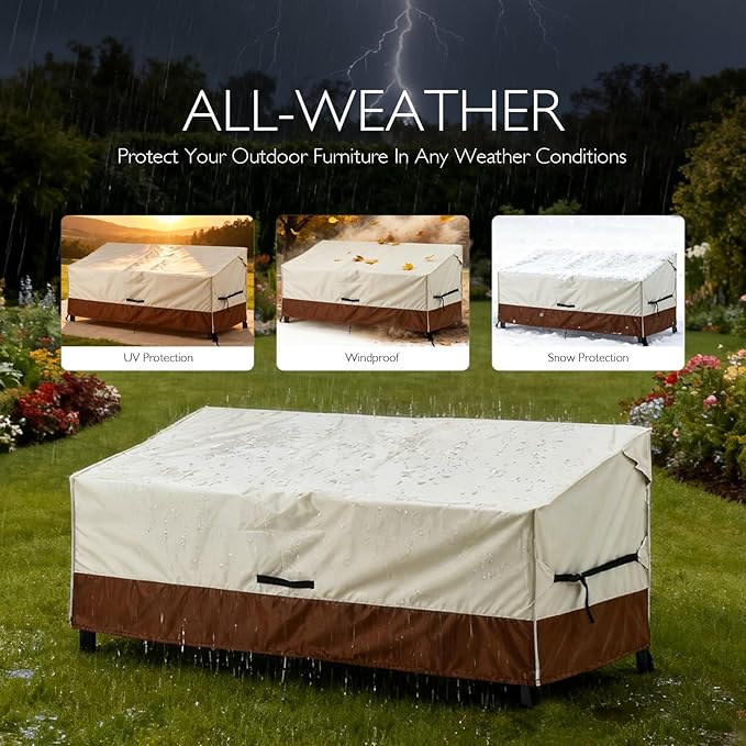 Bench Cover Loveseat Covers Outdoor Couch Cover, Heavy-Duty 2-Seater Waterproof Patio Furniture Sofa Covers (Beige-Brown, 90''x40''x33'')