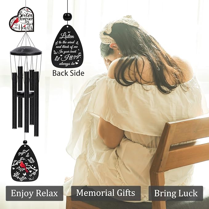 Memorial Gifts for Loss of Sister - Memorial Wind Chimes for Loss of Sisters Sympathy Bereavement Remembrance Gift in Memory of Sister for Home Outdoor Garden Patio Condolence