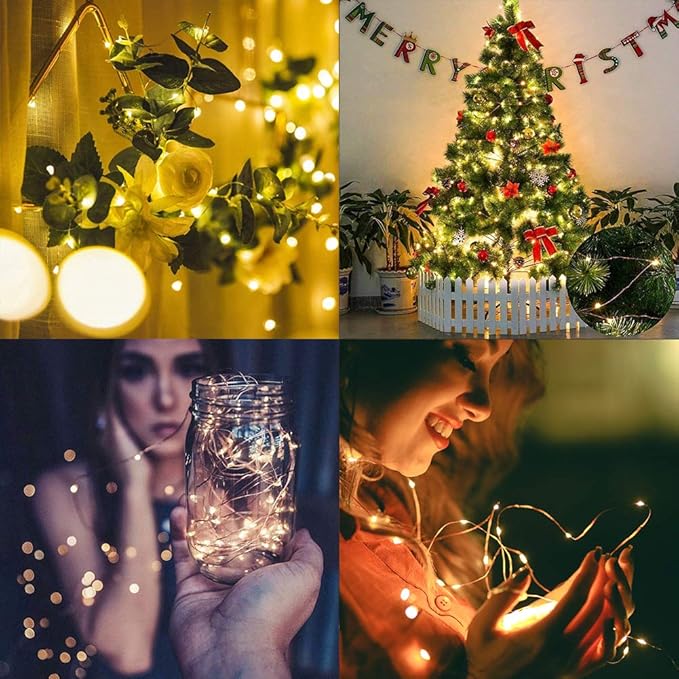 2 Pack 33ft 100 LED Solar Copper String Lights,8 Modes Christmas Fairy Lights Waterproof IP65 Twinkle Lighting Indoor Outdoor Fairy Firefly Light Auto ON/Off (Warm White)