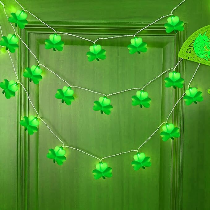 Shamrock String Lights, 8.5Ft St Patrick's Day Decorations String Lights with 10 Green Clover Lights, Connectable Shamrock Indoor Fairy Lights for St Patrick's Day Party Irish Holiday Garden Decor