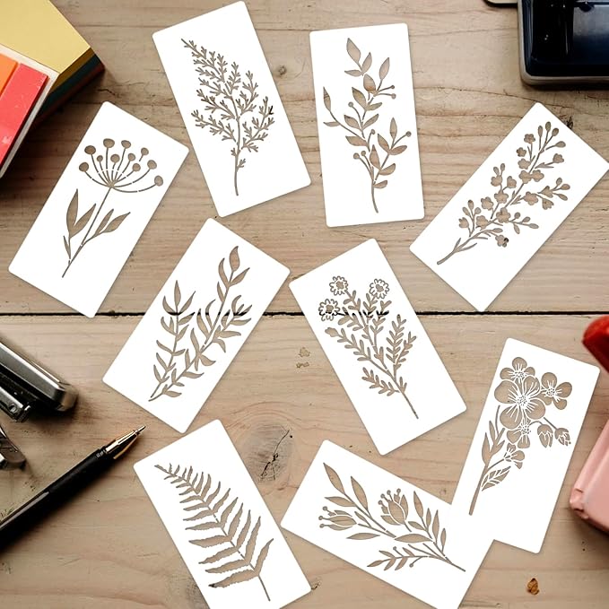 18 Pcs Plant Leaves Stencils for Painting, Flower Craft Stencil Reusable Plastic DIY Art Scrapbook Set, Drawing Templates Tropical Stencils for Paint on Canvas Wood Wall Rock Home Decor