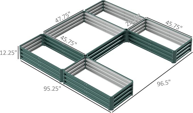 Outsunny 8 x 8' Raised Garden Bed Set, Large Steel Flower Planters for Outdoor Plants, Easy Assembly for Vegetables, Herbs, Green