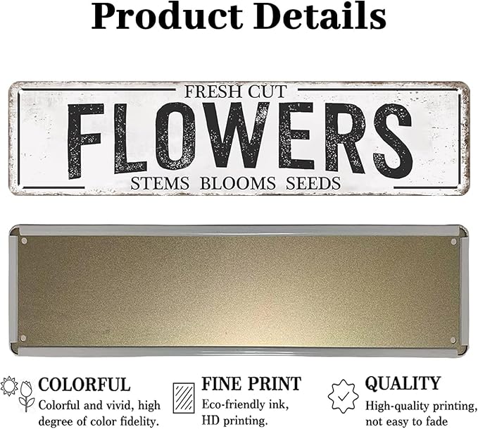 Fresh Cut Flowers Sign Vintage Farmers Market Decor Flower Shop Metal Tin Sign Flower Market Decor Garden Signs Home Cave Garage Bar Art Plaque Wall Decoration