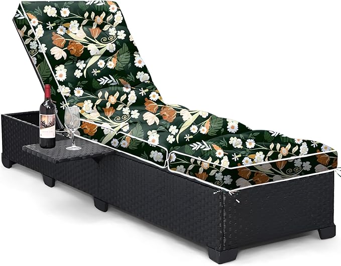 Outdoor Chaise Lounge Chair Cushion, Waterproof Non-Slip Patio Chaise Lounge Cushions for Outdoor Furniture, Thickened Patio Pool Lounge Chair Cushion, 76.4 x 22.8 x 4.7 Inches, Green Floral